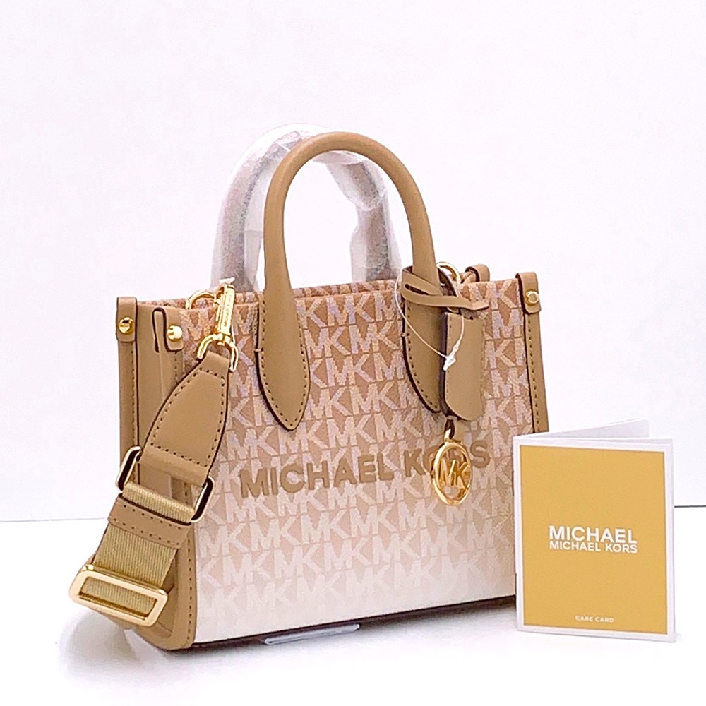 Michael Kors Mirella Extra-Small Ombré Logo Crossbody XBODY ShopperBag Camel NWT - Picture 1 of 16